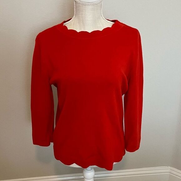 Halogen Orange/Red Scalloped Sweater Petite Large - Picture 1 of 6